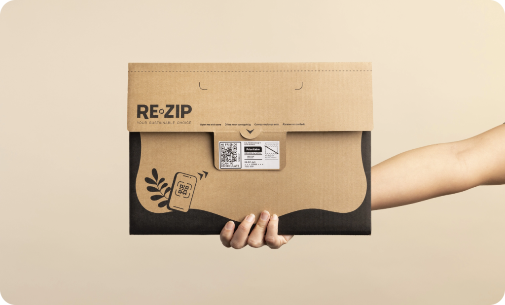 A person carrying a reusable RE-ZIP bag